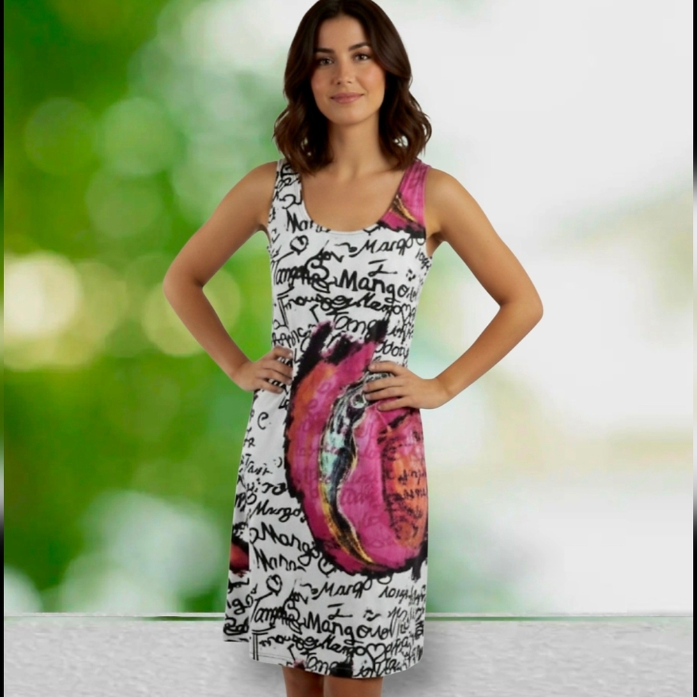 Tango Mango Abstract Pop Art Printed Summer Dress,A-Line Sundress, Size S